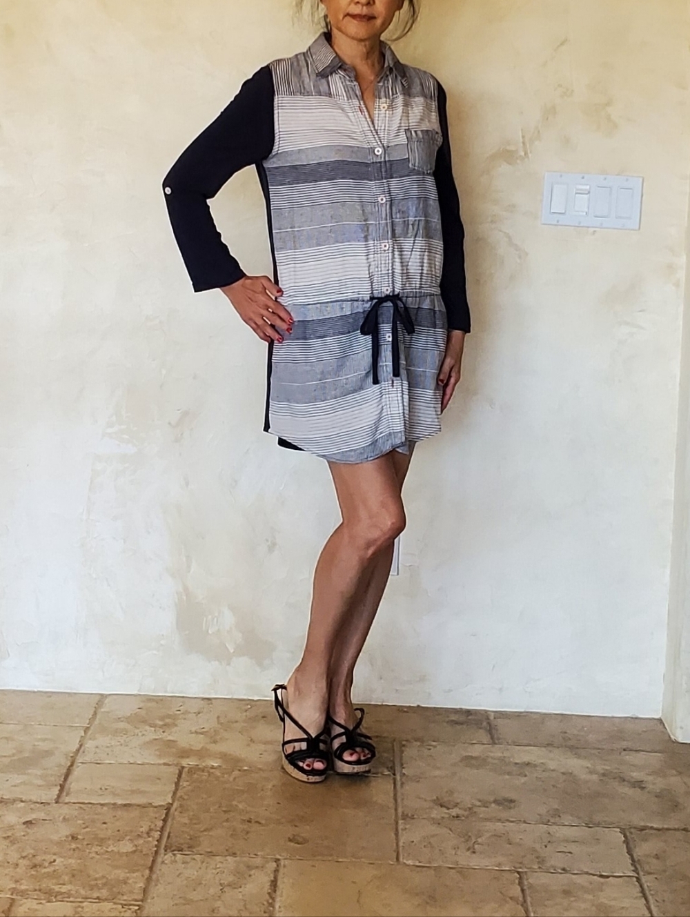 Anthropologie Striped Shirt Dress in Navy and White